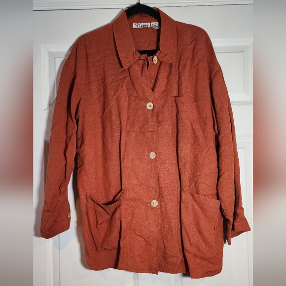 NY Sake Burnt Orange Linen Blend Button Down Shirt Size 12 - Picture 1 of 6